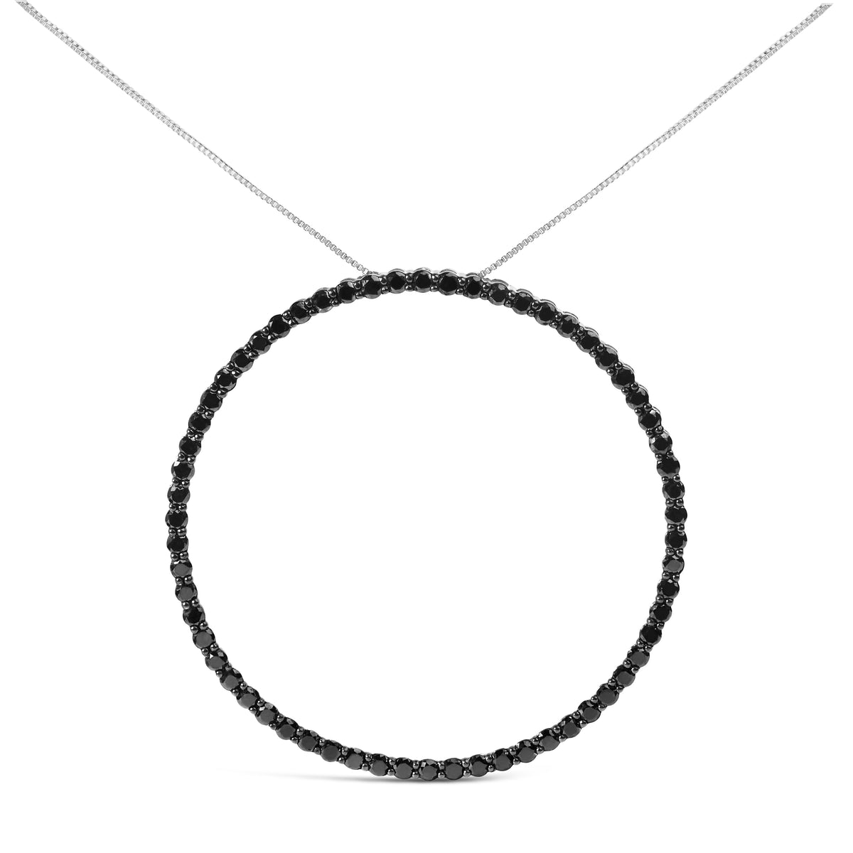 Collar con colgante de plata de ley .925 con diamantes negros de 4.0 Cttw en aro abierto y círculo de 18" (Color Negro, Claridad I2-I3)