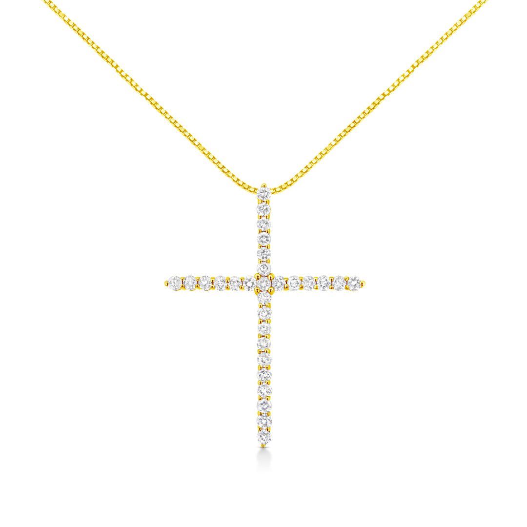 10K Yellow Gold Plated .925 Sterling Silver 3.0 Cttw Prong-Set Round Brilliant Cut Diamond Cross 18" Pendant Necklace (J-K Color, I1-I2 Clarity)