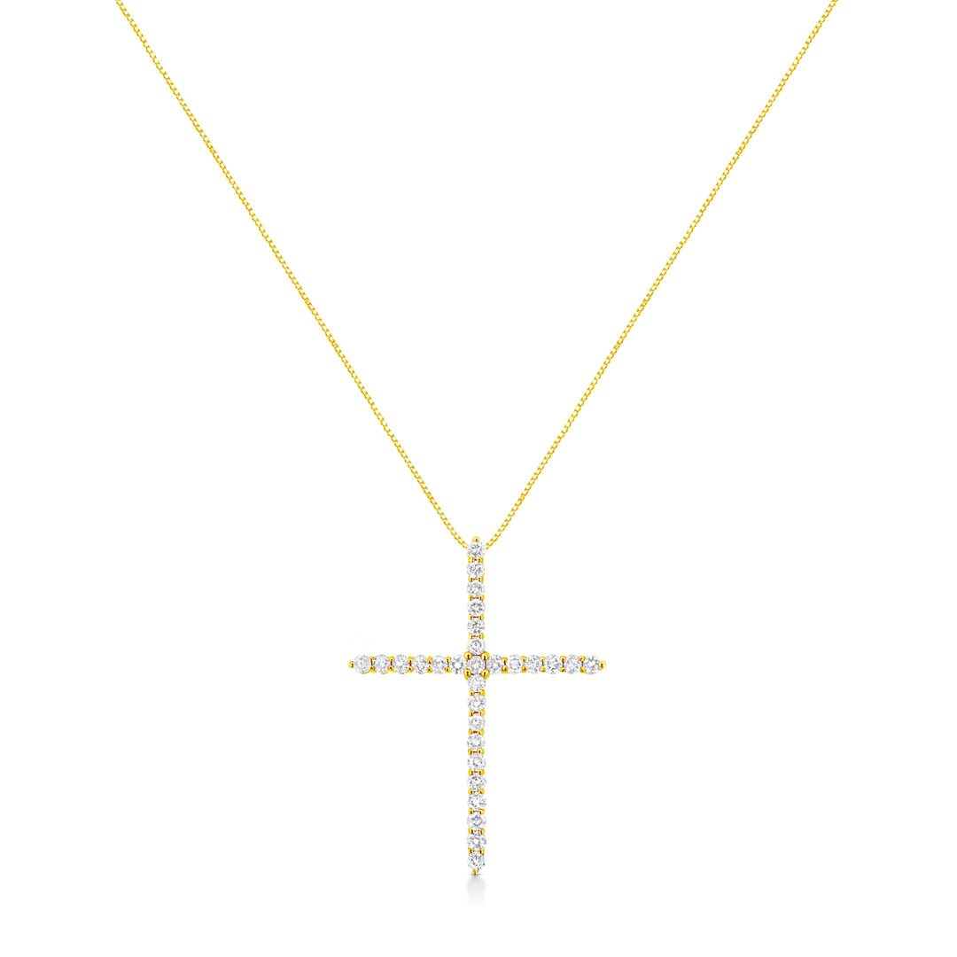 10K Yellow Gold Plated .925 Sterling Silver 3.0 Cttw Prong-Set Round Brilliant Cut Diamond Cross 18" Pendant Necklace (J-K Color, I1-I2 Clarity)