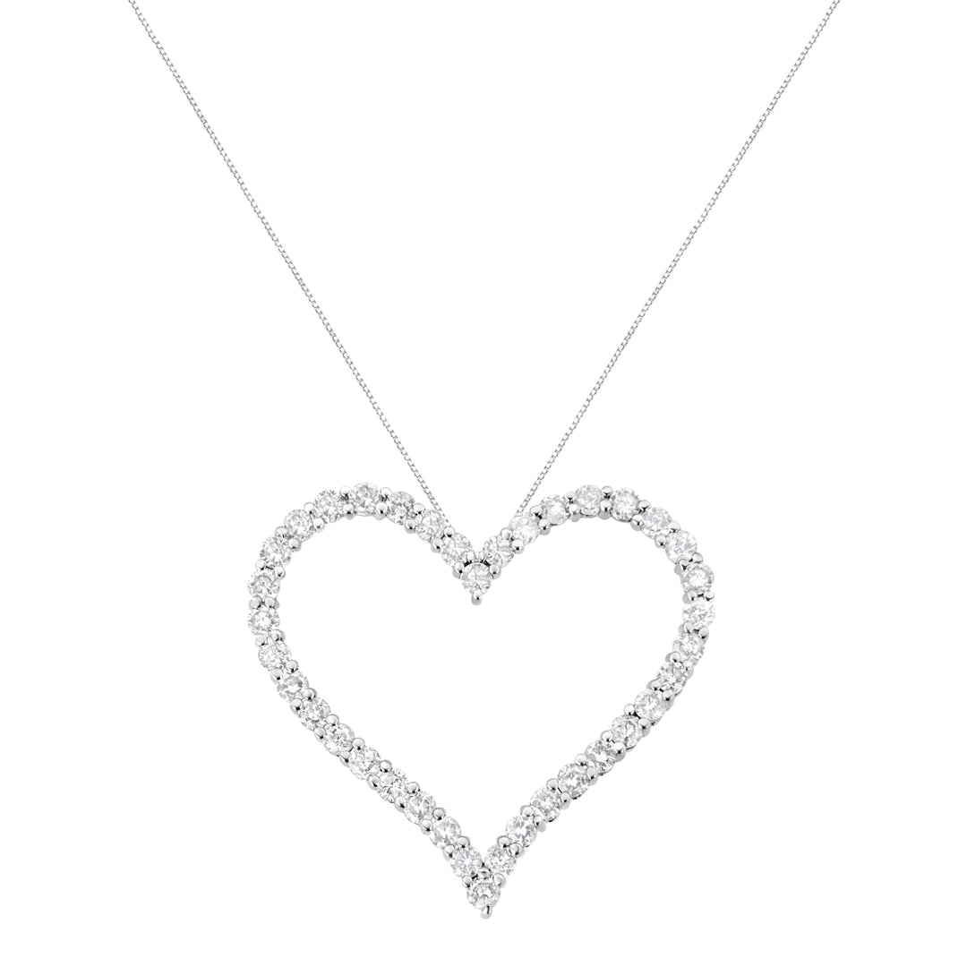 .925 Sterling Silver 3.0 cttw Round-Cut Diamond Open Heart Pendant Necklace (I-J Color, I2-I3 Clarity) - 18"
