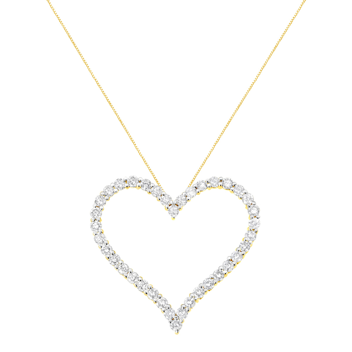 Collar con colgante de corazón abierto de oro amarillo de 10k chapado en plata de ley .925 con diamantes de talla redonda de 3.0 quilates (color J-K, claridad I1-I2) - 18"