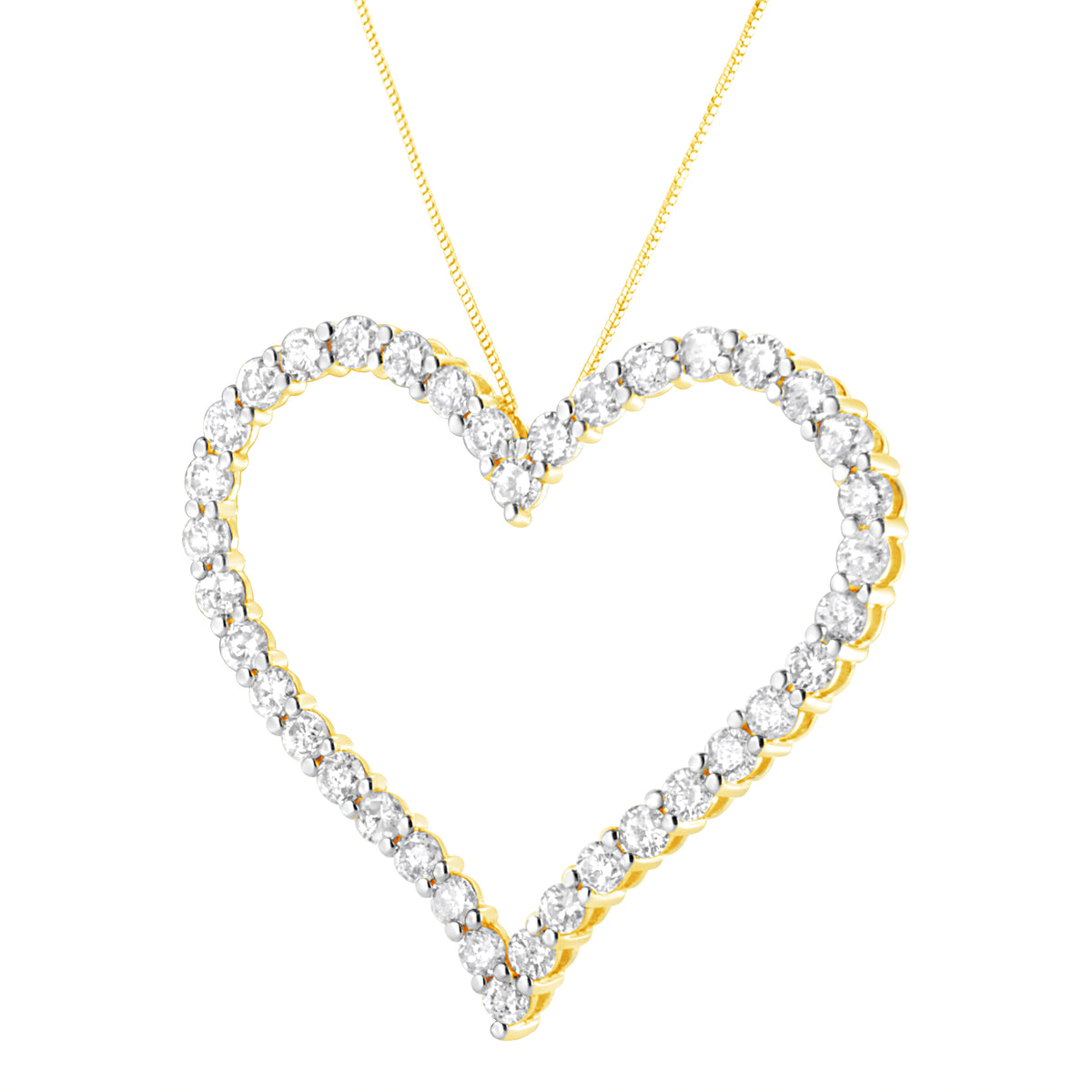 Collar con colgante de corazón abierto de oro amarillo de 10k chapado en plata de ley .925 con diamantes de talla redonda de 3.0 quilates (color J-K, claridad I1-I2) - 18"