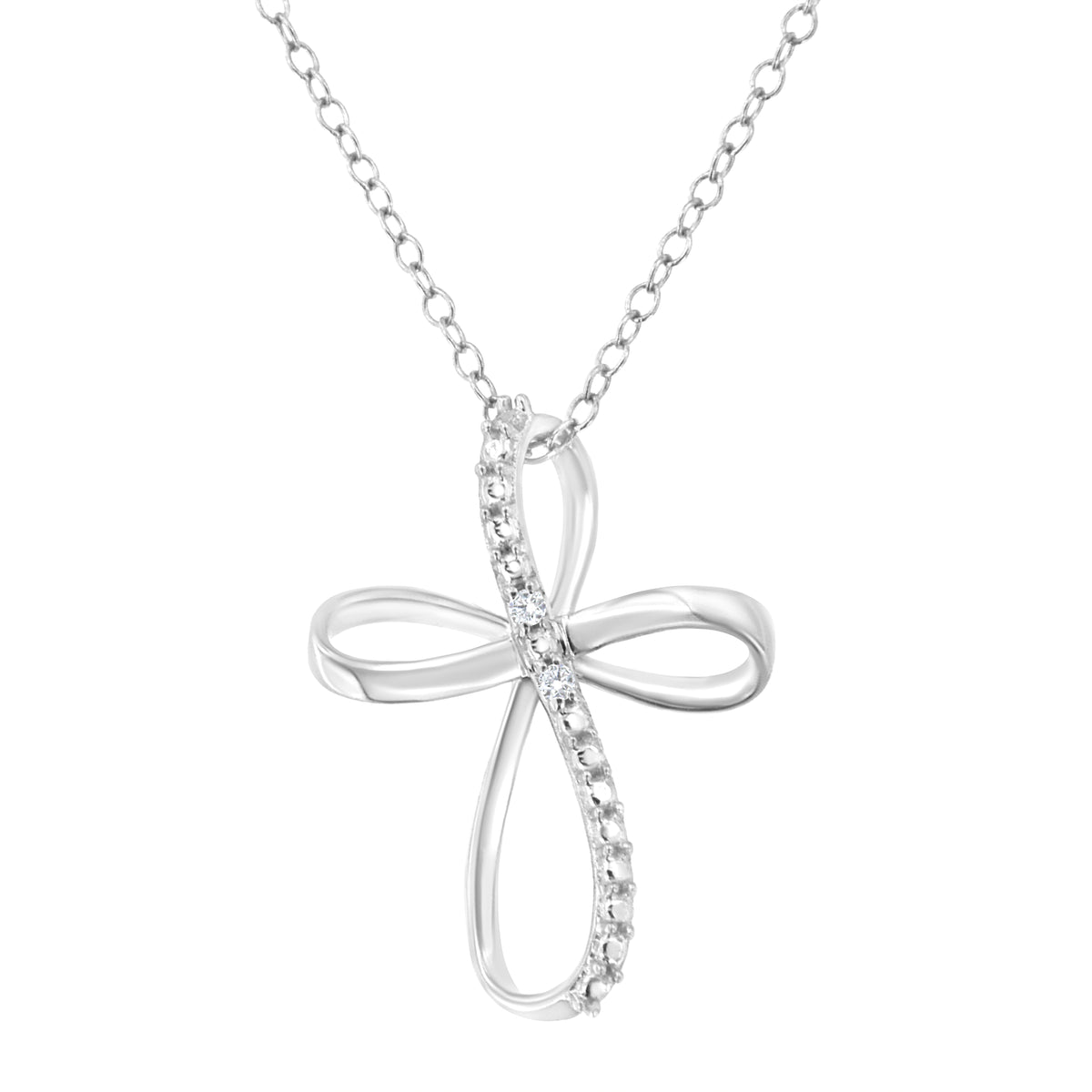Collar con colgante de cinta cruzada de acento de diamante de plata esterlina .925 chapado en oro amarillo de 10K y 45.72 cm (color I-J, claridad I2-I3)