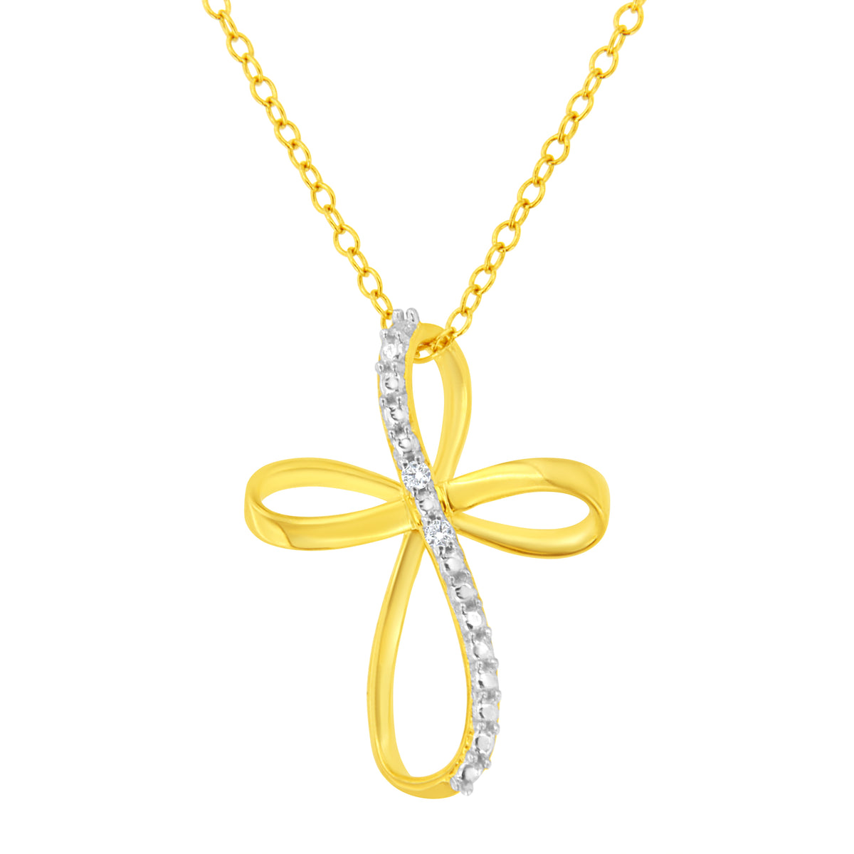 Collar con colgante de cinta cruzada de acento de diamante de plata esterlina .925 chapado en oro amarillo de 10K y 45.72 cm (color I-J, claridad I2-I3)