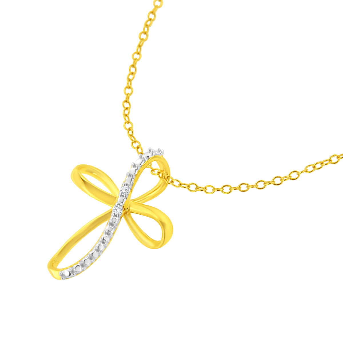 Collar con colgante de cinta cruzada de acento de diamante de plata esterlina .925 chapado en oro amarillo de 10K y 45.72 cm (color I-J, claridad I2-I3)
