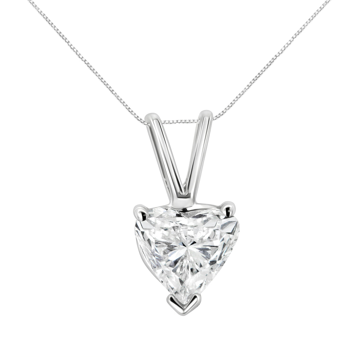 Collar con colgante de oro blanco de 14K con diamante solitario clásico en forma de corazón de 3/8 Cttw y 45 cm (color H-I, claridad VS2-SI1)