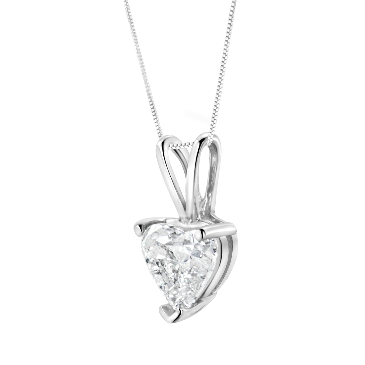 Collar con colgante de oro blanco de 14K con diamante solitario clásico en forma de corazón de 3/8 Cttw y 45 cm (color H-I, claridad VS2-SI1)