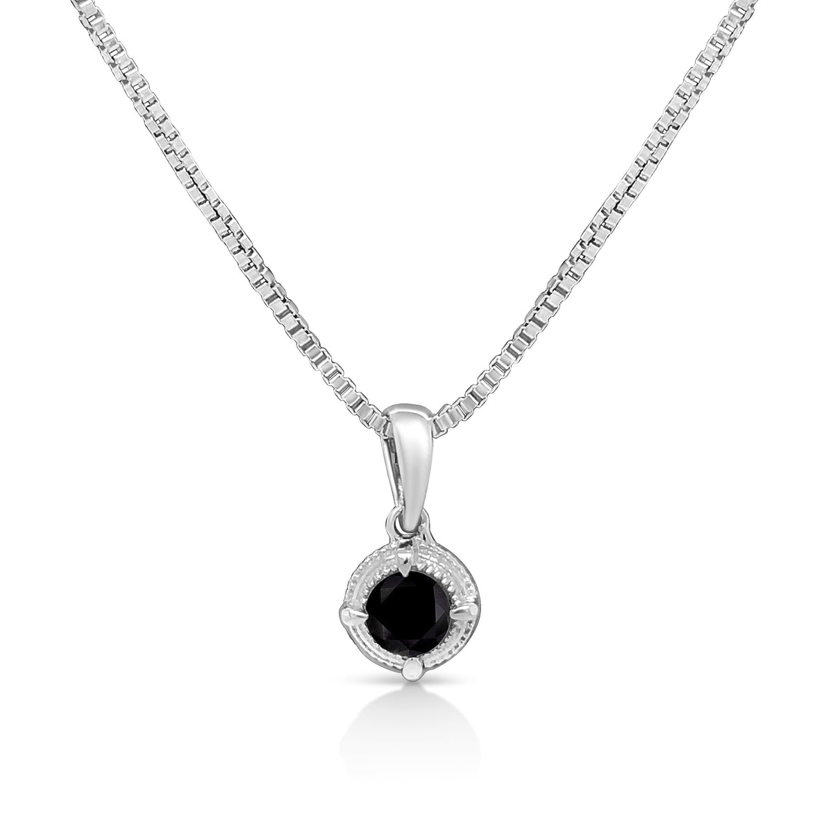 Collar con colgante de plata de ley .925 con solitario de diamantes azules tratados de 0.75 Cttw de 18" con milgrain (color azul, claridad I1-I2)
