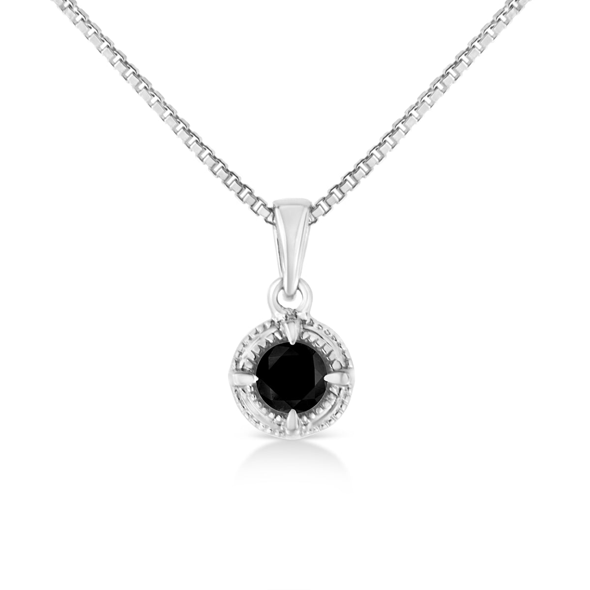 Collar con colgante de plata de ley .925 con solitario de diamantes azules tratados de 0.75 Cttw de 18" con milgrain (color azul, claridad I1-I2)