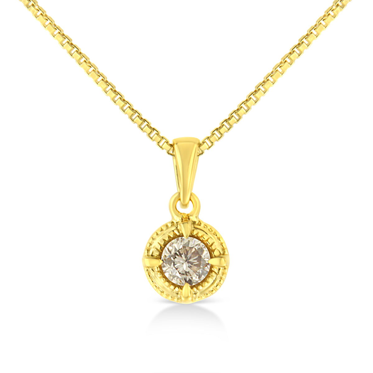 Collar con colgante de plata de ley 925 chapada en oro amarillo de 14 quilates con diamante solitario de talla redonda brillante de 1/2 quilate con filigrana de 18" (color K-L, claridad I2-I3)