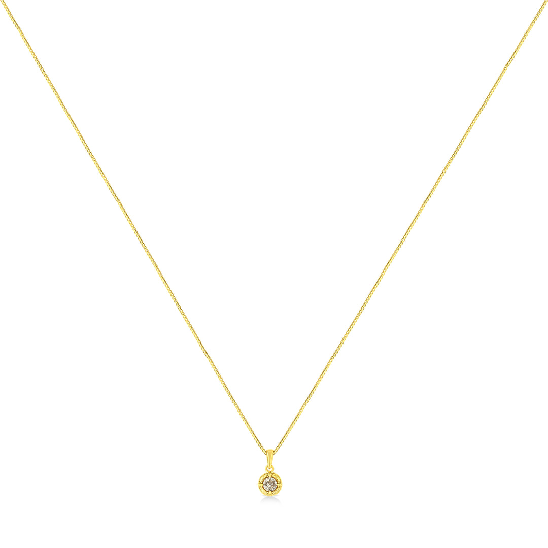 14K Yellow Gold Plated .925 Sterling Silver 1/2 Cttw Brilliant Round Cut Diamond Solitaire Milgrain 18" Pendant Necklace (K-L Color, I2-I3 Clarity)