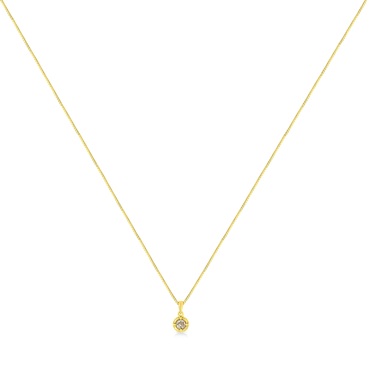 Collar con colgante de plata de ley 925 chapada en oro amarillo de 14 quilates con diamante solitario de talla redonda brillante de 1/2 quilate con filigrana de 18" (color K-L, claridad I2-I3)