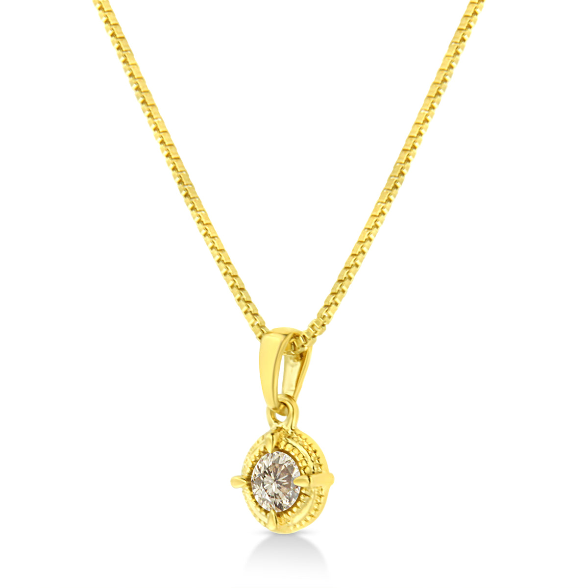 Collar con colgante de plata de ley 925 chapada en oro amarillo de 14 quilates con diamante solitario de talla redonda brillante de 1/2 quilate con filigrana de 18" (color K-L, claridad I2-I3)