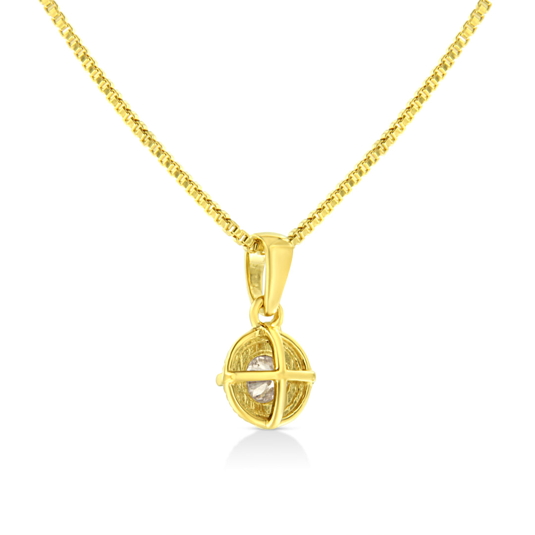 14K Yellow Gold Plated .925 Sterling Silver 1/2 Cttw Brilliant Round Cut Diamond Solitaire Milgrain 18" Pendant Necklace (K-L Color, I2-I3 Clarity)