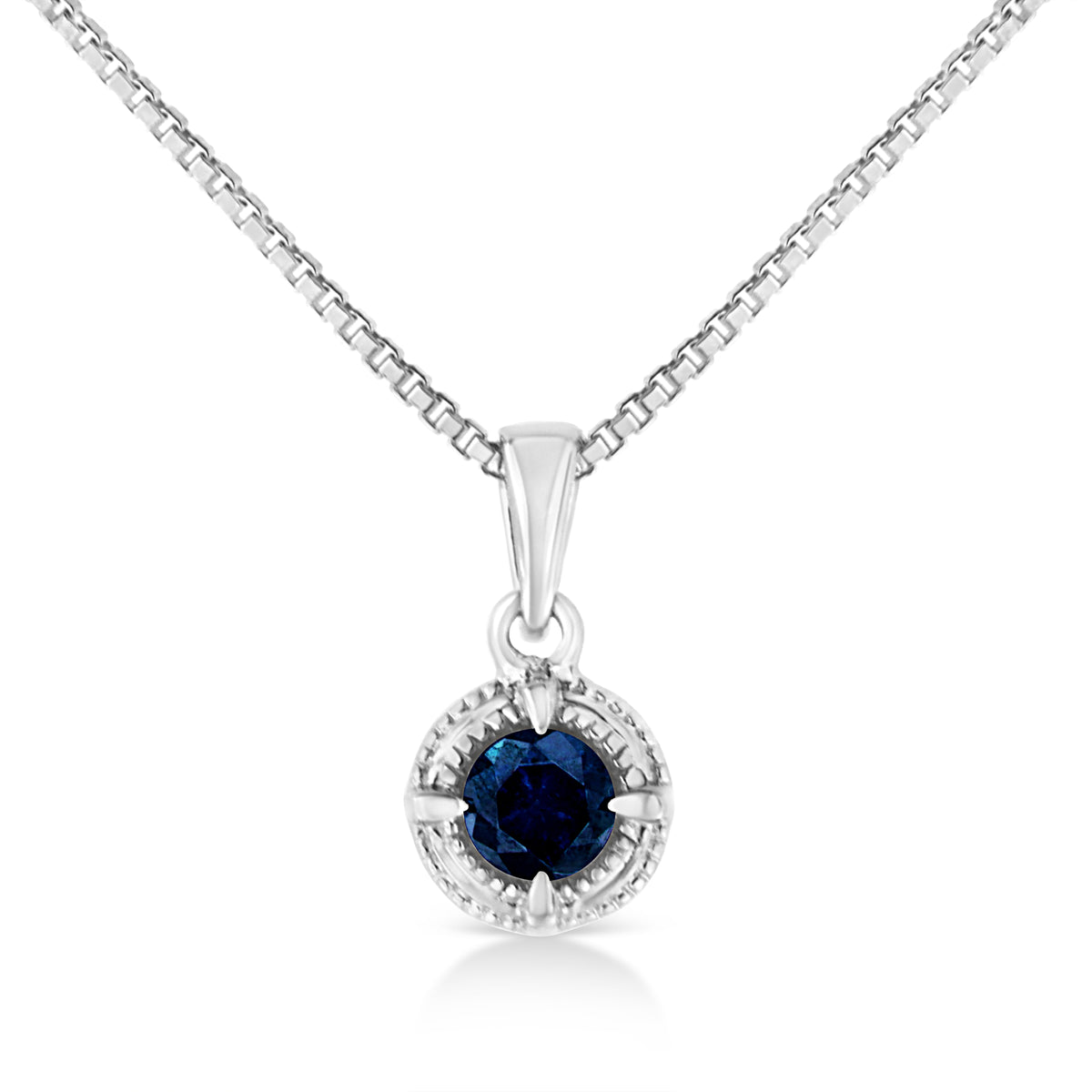 Collar con colgante de plata de ley .925 con solitario de diamantes azules tratados de 0.75 Cttw de 18" con milgrain (color azul, claridad I1-I2)