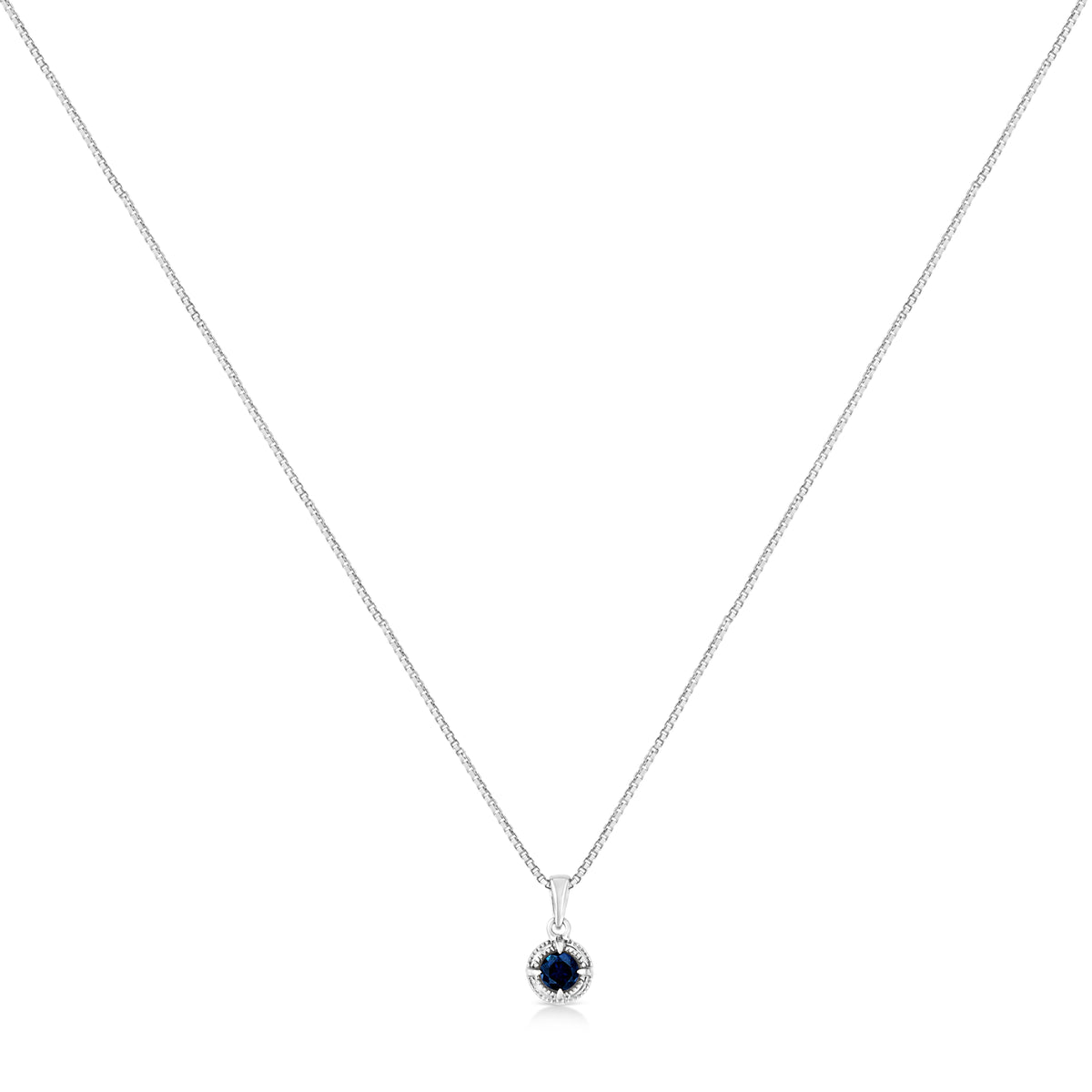 Collar con colgante de plata de ley .925 con solitario de diamantes azules tratados de 0.75 Cttw de 18" con milgrain (color azul, claridad I1-I2)