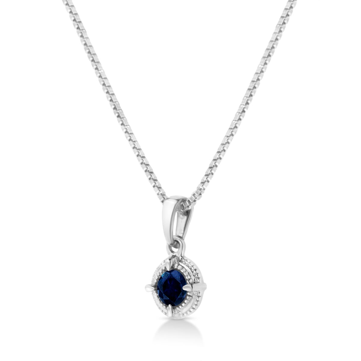 Collar con colgante de plata de ley .925 con solitario de diamantes azules tratados de 0.75 Cttw de 18" con milgrain (color azul, claridad I1-I2)