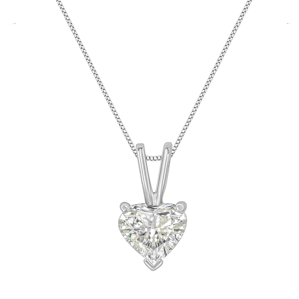 Collar con colgante de oro blanco de 14K con diamante solitario clásico en forma de corazón de 3/8 Cttw y 45 cm (color H-I, claridad VS2-SI1)