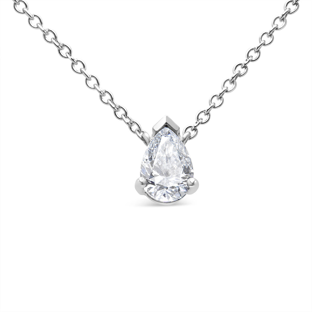 Collar con colgante en forma de pera de oro blanco de 14K con diamantes de 1/2 Cttw AGS Certified (color H-I, claridad VS2-SI1), 45 cm