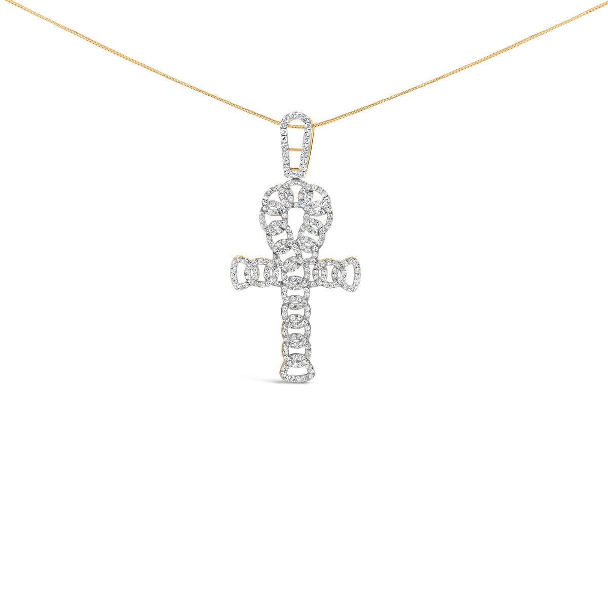 10K Yellow Gold 1.00 Cttw Ankh Cross Pendant (H-I Color, SI1-SI2 Clarity) -18" Inches