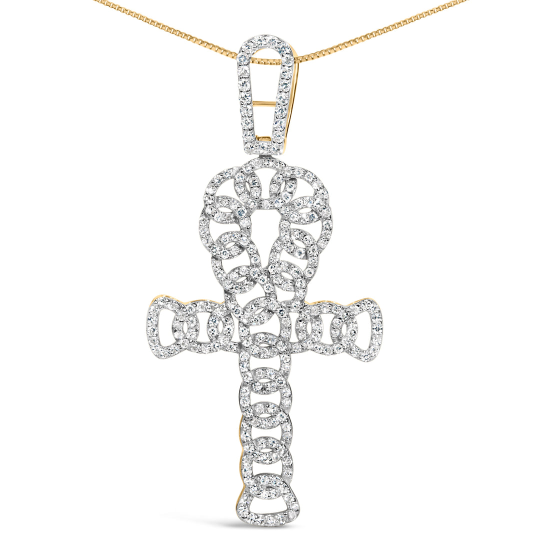 10K Yellow Gold 1.00 Cttw Ankh Cross Pendant (H-I Color, SI1-SI2 Clarity) -18" Inches