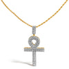 Men's 10K Yellow Gold 1.00 Cttw Diamond Ankh Cross Pendant Necklace