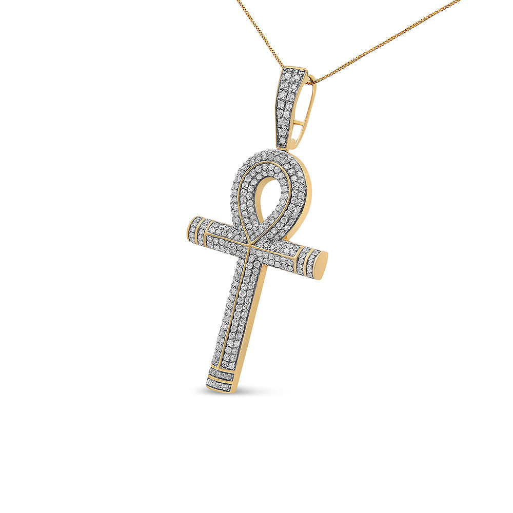 Collar con colgante de cruz egipcia Anj de oro amarillo de 10K con diamante redondo de 1 7/8 Cttw para hombre (color H-I, claridad SI1-SI2) - CADENA NO INCLUIDA
