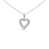 .925 Sterling Silver 1.00 Cttw Baguette and Round Diamond Open Heart Pendant Necklace