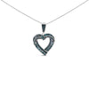 .925 Sterling Silver 1.00 Cttw Baguette and Round Blue Diamond Open Heart Pendant Necklace