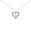 925 Sterling Silver 1/10ct TDW  Blue Treated  Diamond Heart Pendant Necklace