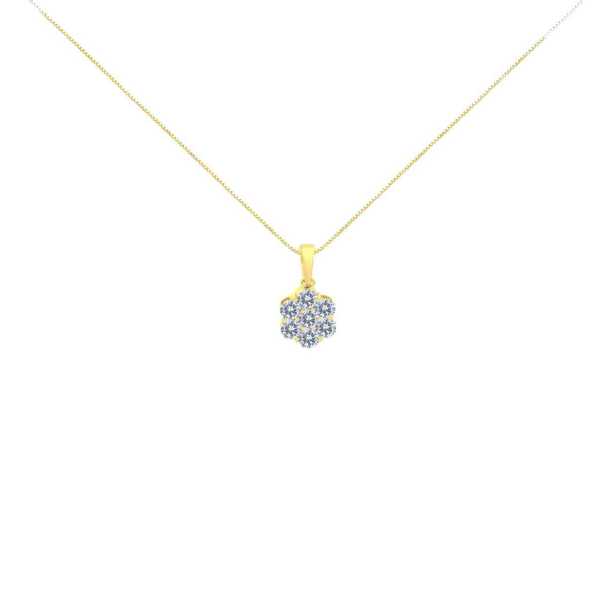 Collar con colgante de oro amarillo de 14K con diamantes redondos de talla brillante de 1.00 quilates, de 7 piedras en racimo floral, 18" (color H-I, claridad SI2-I1)