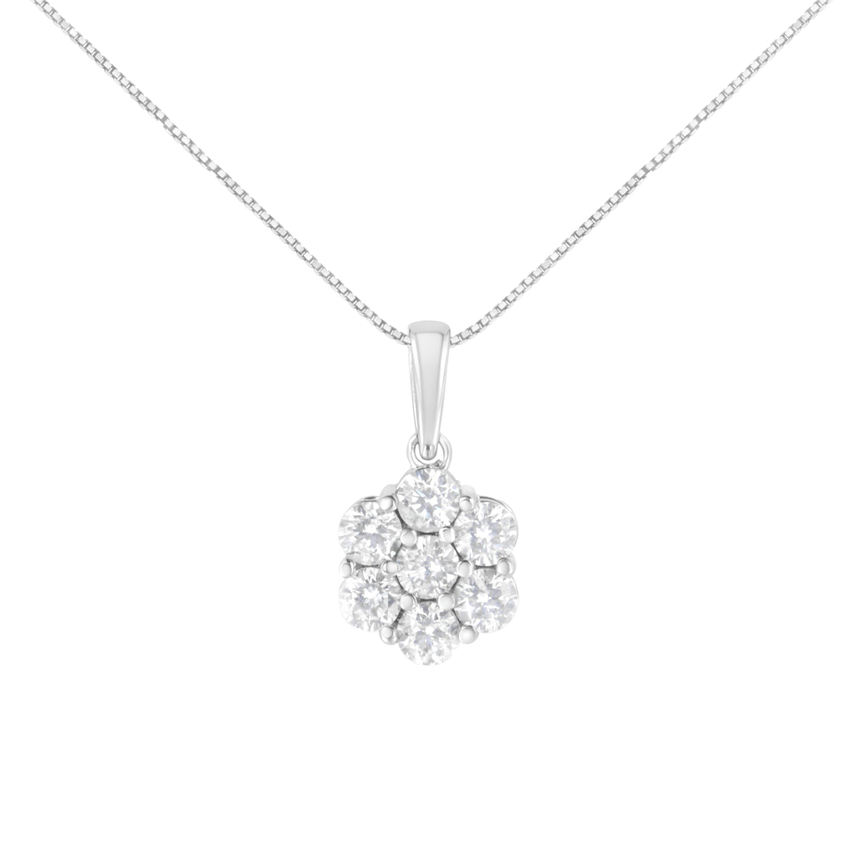 Collar con colgante de oro blanco de 14K con 2.00 quilates totales de diamantes redondos talla brillante de 7 piedras en forma de flor y 45 cm (color H-I, claridad SI2-I1)