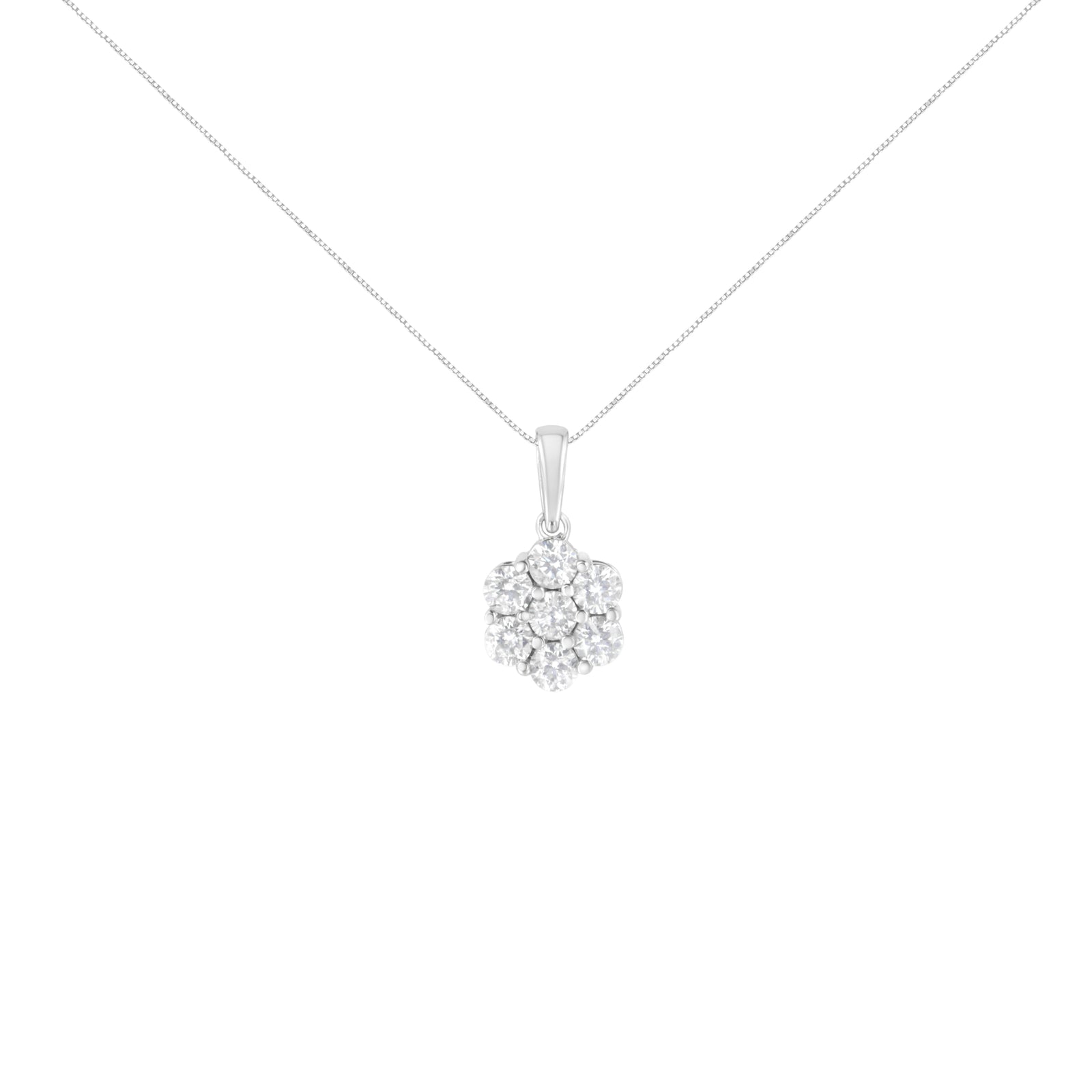 Collar con colgante de oro blanco de 14K con 2.00 quilates totales de diamantes redondos talla brillante de 7 piedras en forma de flor y 45 cm (color H-I, claridad SI2-I1)
