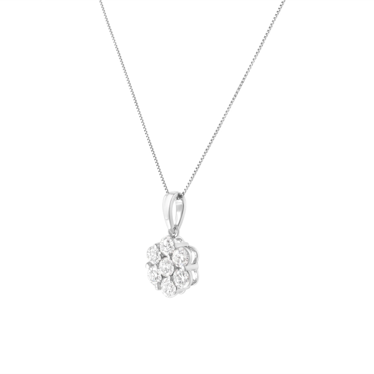Collar con colgante de oro blanco de 14K con 2.00 quilates totales de diamantes redondos talla brillante de 7 piedras en forma de flor y 45 cm (color H-I, claridad SI2-I1)