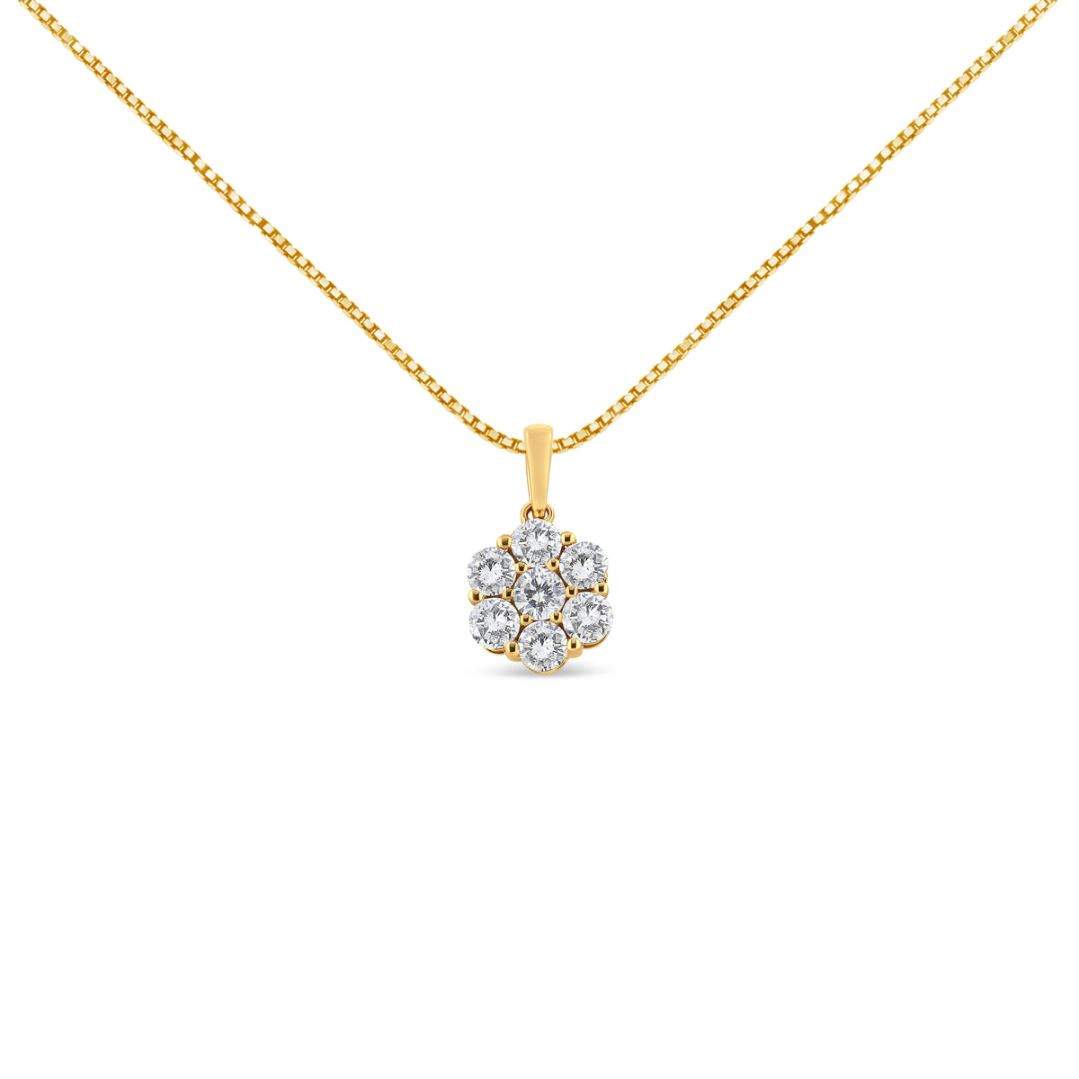Collar con colgante de oro amarillo de 14K con 2,00 quilates de diamantes redondos talla brillante, en racimo de 7 flores, 45,7 cm (color H-I, claridad SI2-I1)