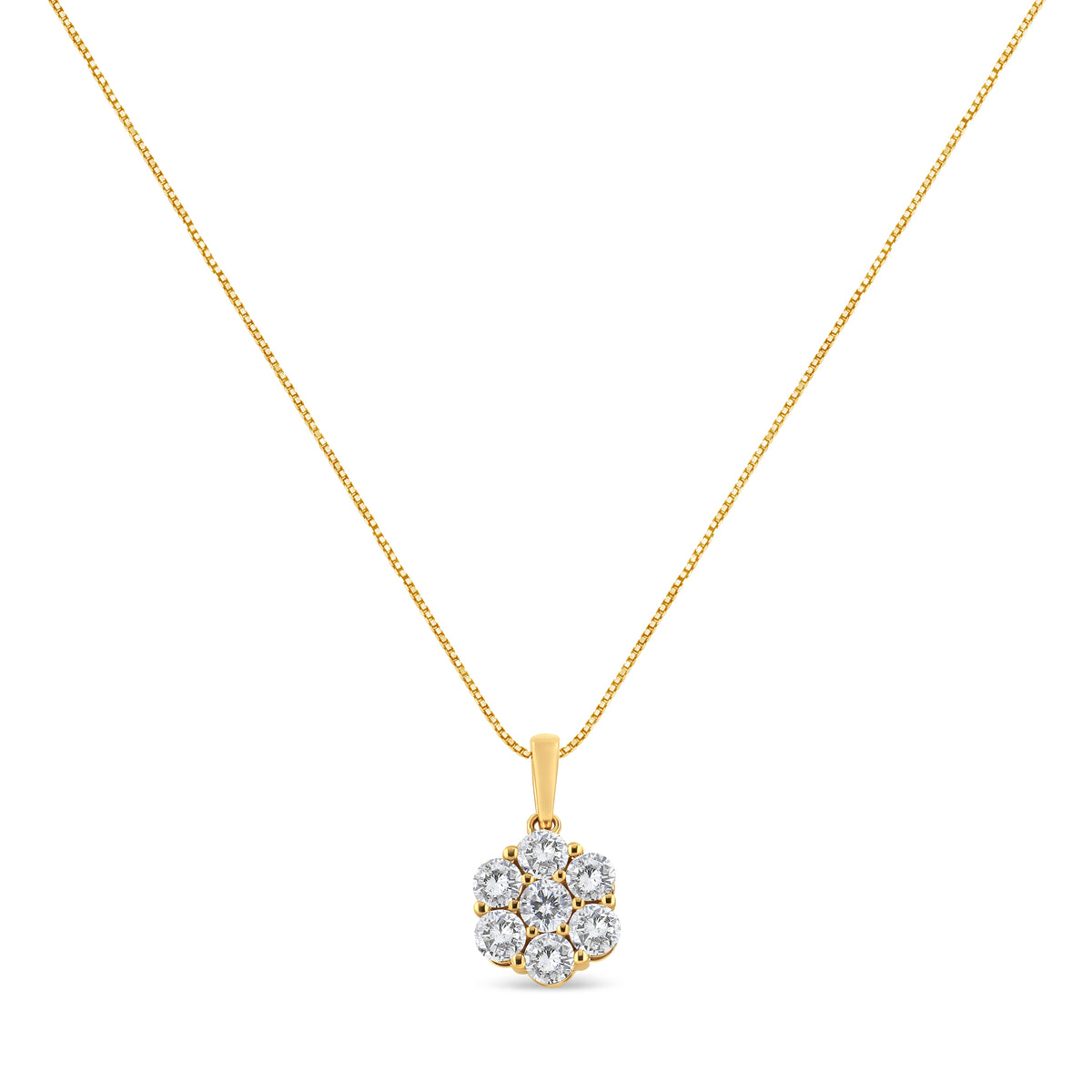 Collar con colgante de oro amarillo de 14K con 2,00 quilates de diamantes redondos talla brillante, en racimo de 7 flores, 45,7 cm (color H-I, claridad SI2-I1)