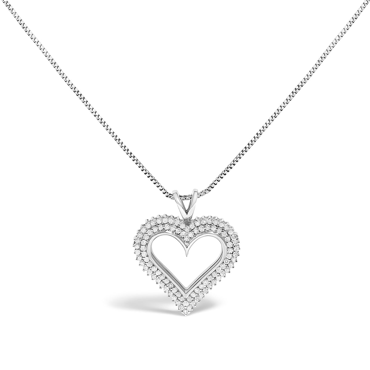 Collar con colgante de corazón de diamante de 1,00 quilates de plata de ley .925 de 45,72 cm (color I-J, claridad I2-I3)