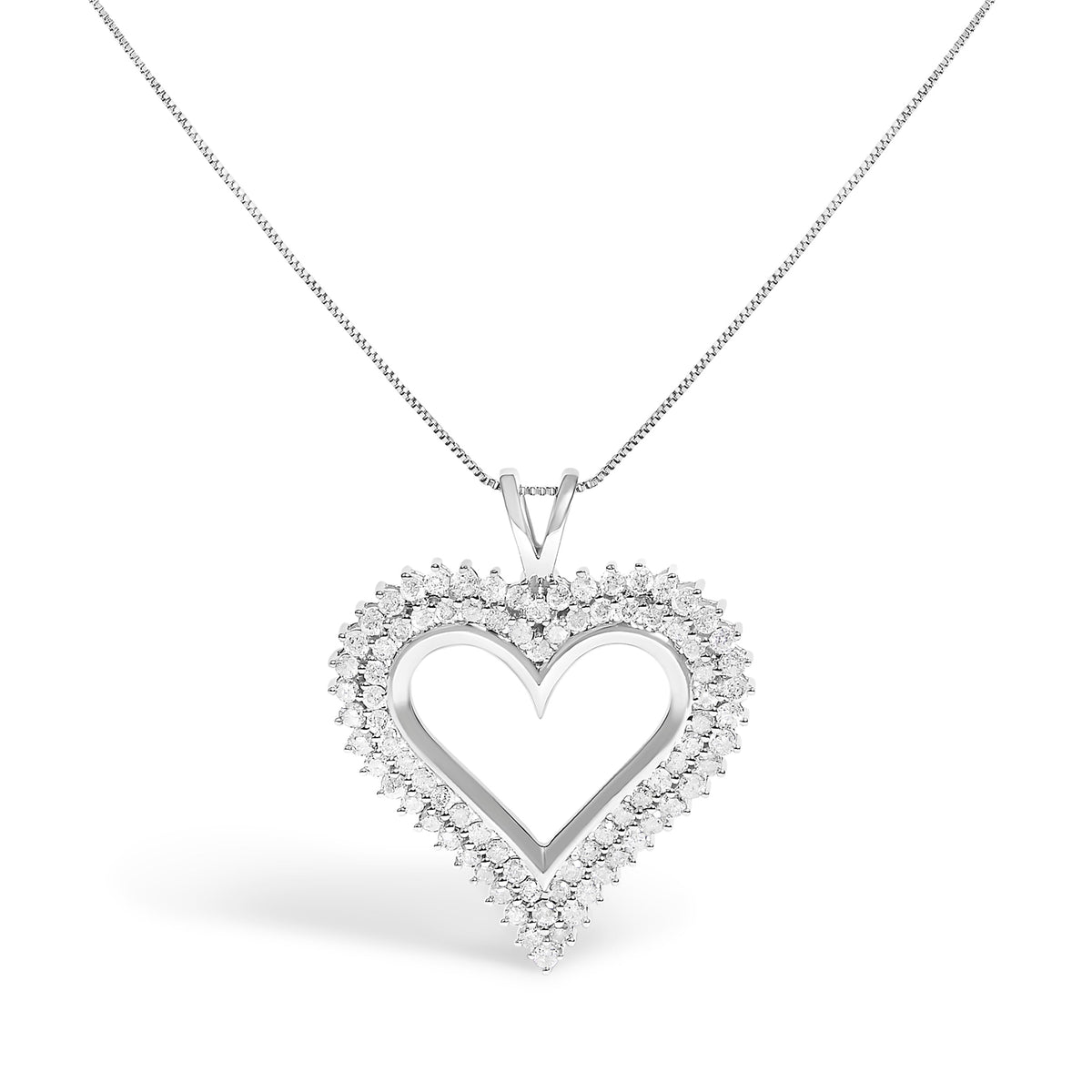 Collar con colgante de corazón de diamante de 1,00 quilates de plata de ley .925 de 45,72 cm (color I-J, claridad I2-I3)