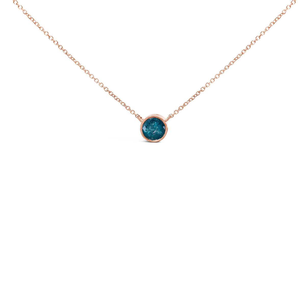 Colgante Solitario de Diamante Azul con Montura Biselada de Oro Rosa de 14K y 2.0 Cttw - 18 Pulgadas