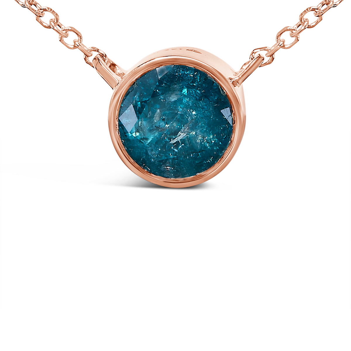 Colgante Solitario de Diamante Azul con Montura Biselada de Oro Rosa de 14K y 2.0 Cttw - 18 Pulgadas