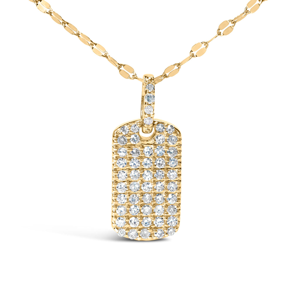 14K Yellow Gold 1/3 Cttw Diamond Dog Tag Pendant Necklaces 18"