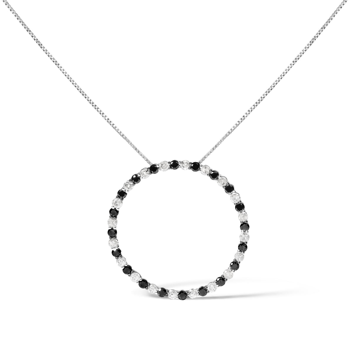 Collar con colgante de aro circular abierto con diamantes blancos y negros alternados de 2.0 Cttw de plata de ley .925 (color H-I, claridad I2-I3) - 45.72 cm