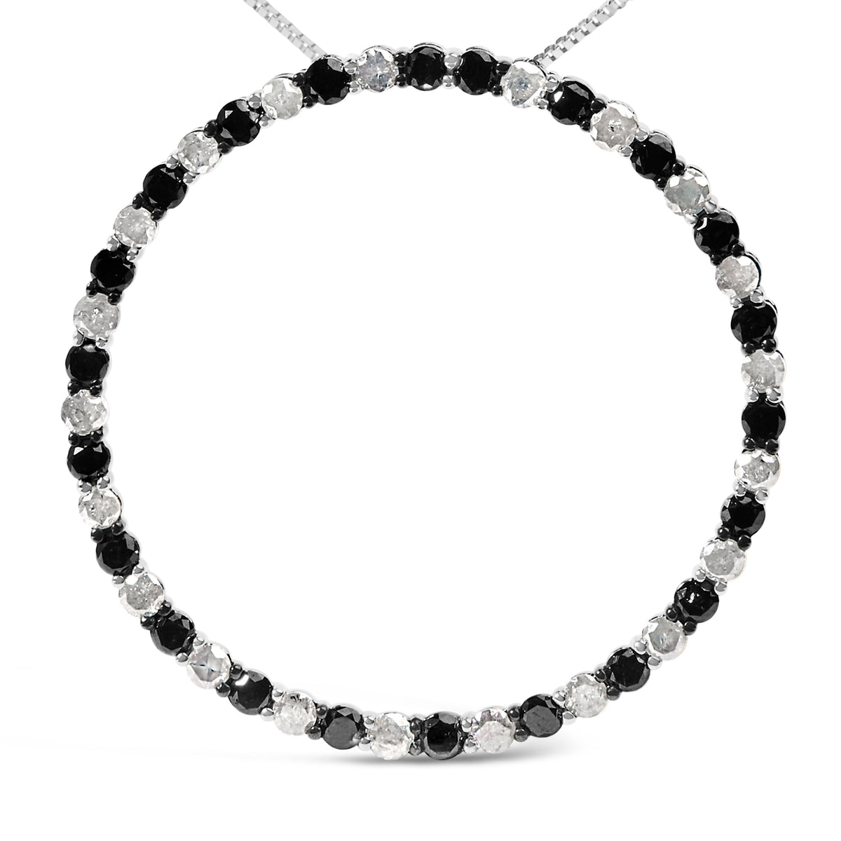 Collar con colgante de aro abierto de plata de ley .925 con diamantes blancos y negros alternados de 3.0 quilates (color H-I, claridad I3) - 18 pulgadas