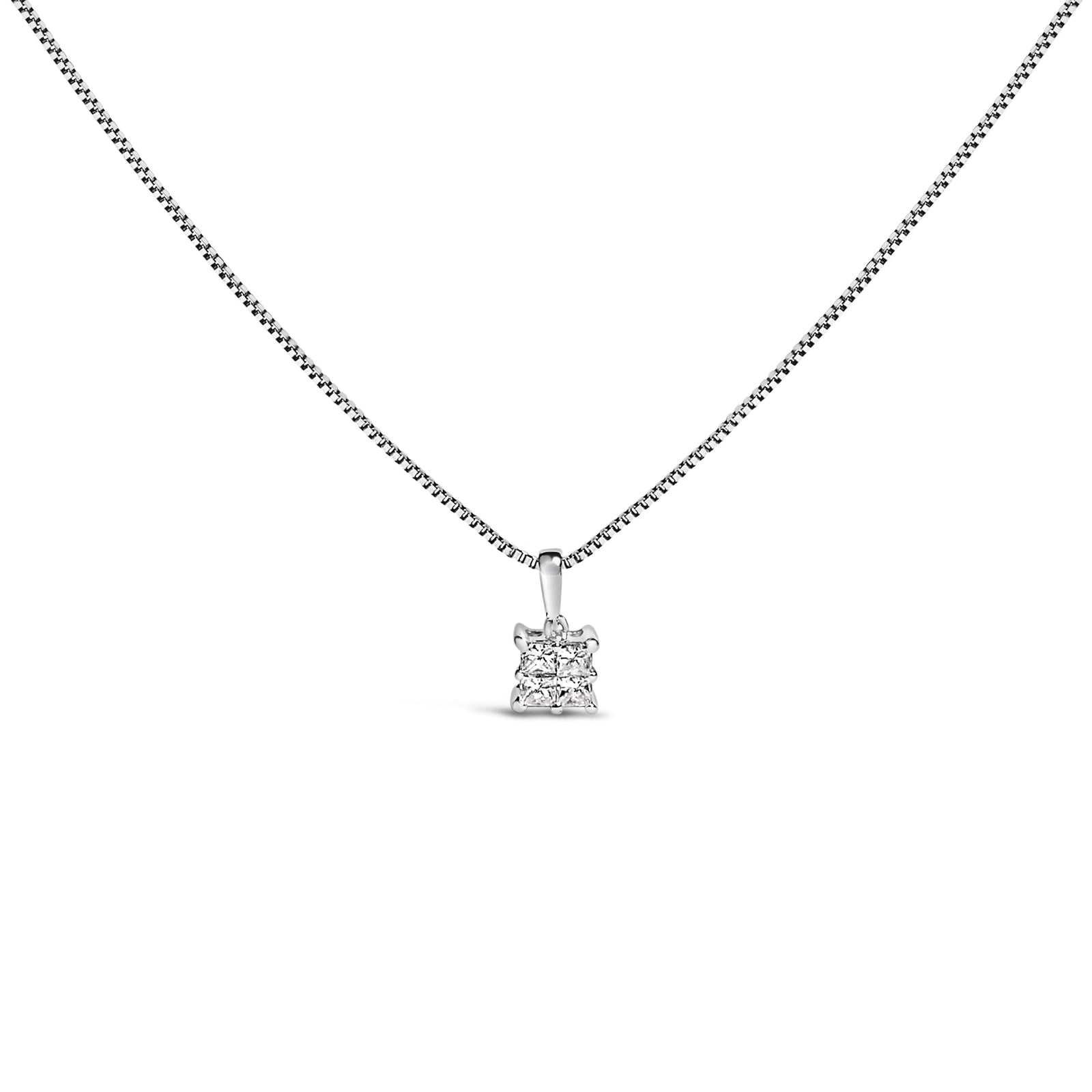 Collar con colgante de 4 piedras de diamantes de corte princesa de plata de ley de 0,25 quilates