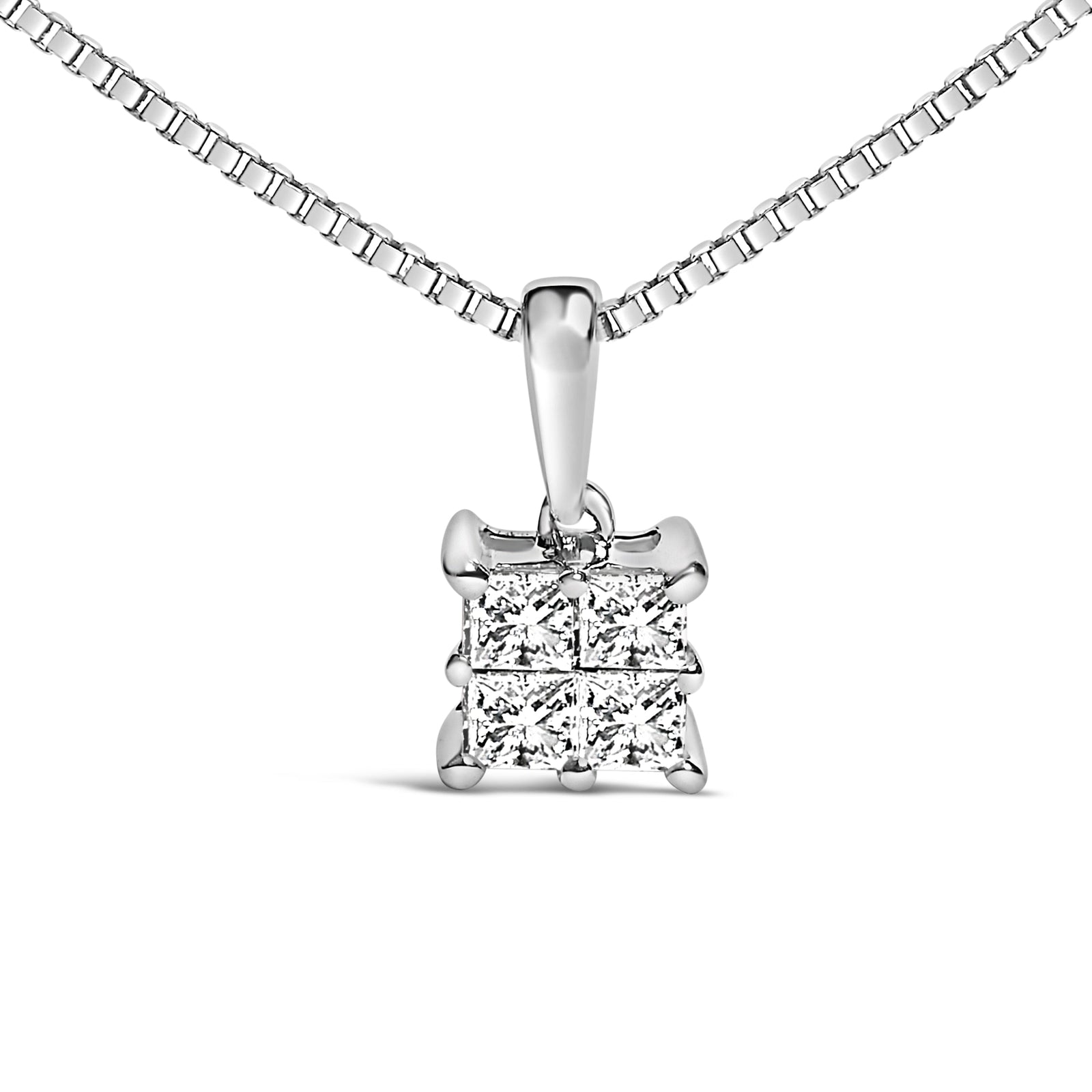 Collar con colgante de 4 piedras de diamantes de corte princesa de plata de ley de 0,25 quilates