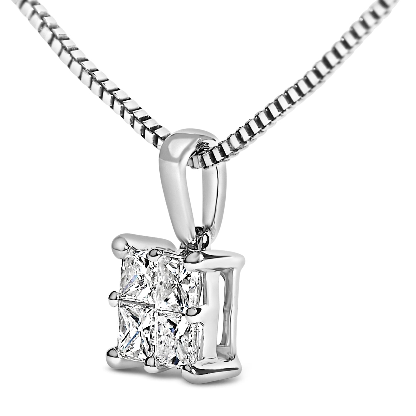 Collar con colgante de 4 piedras de diamantes de corte princesa de plata de ley de 0,25 quilates