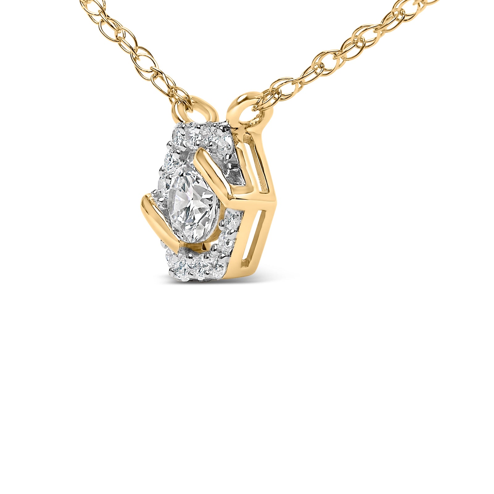 Collar con colgante tipo halo hexagonal de plata de ley chapada en oro amarillo de 14 quilates con diamantes cultivados en laboratorio de 3/8 quilates