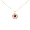 14K Yellow Gold Plated Sterling Silver Lab Grown Ruby and Diamond Medallion Pendant Necklace