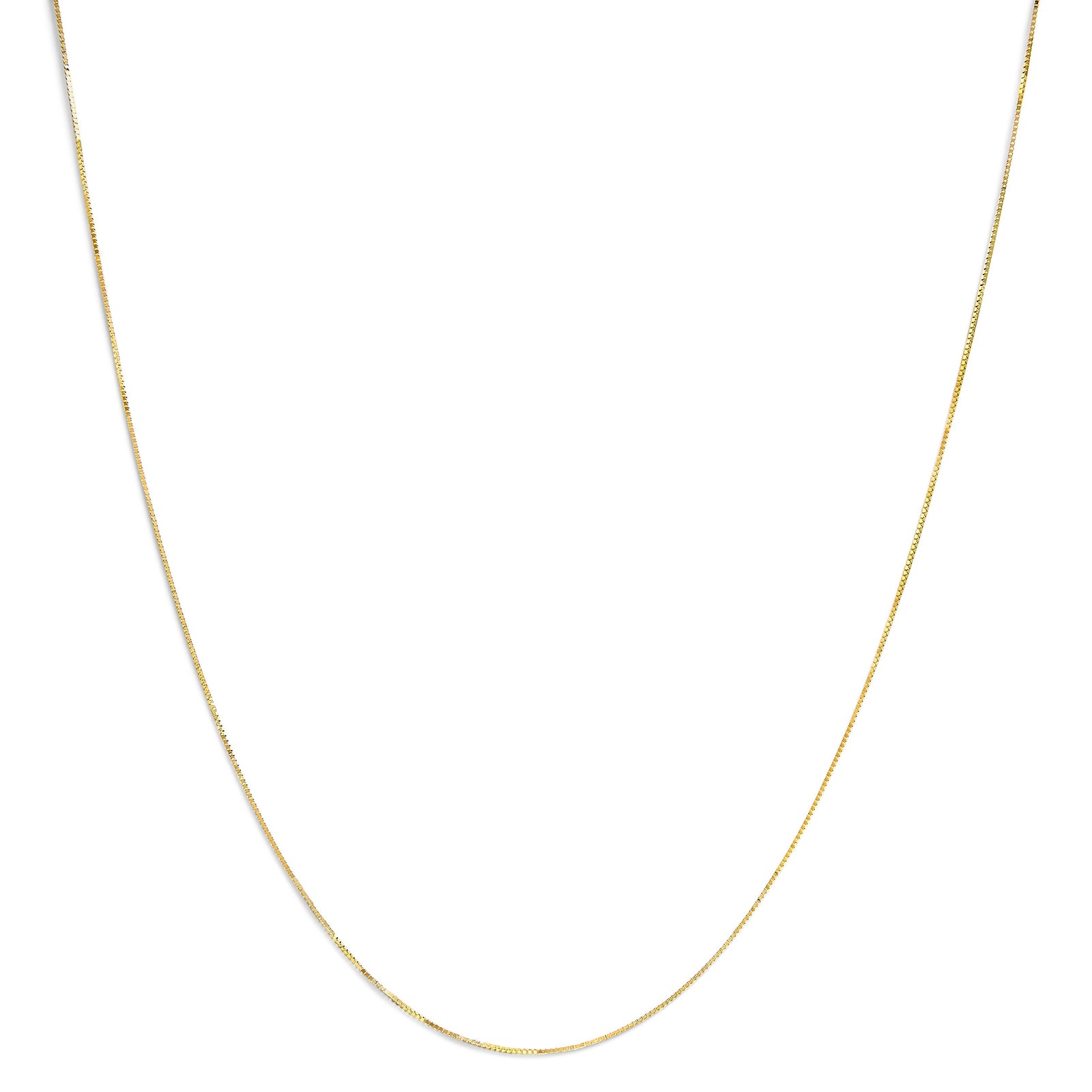 Solid 14K Yellow Gold 0.75mm Classic Box Chain Necklace. Unisex Chain - Size 16 Inches