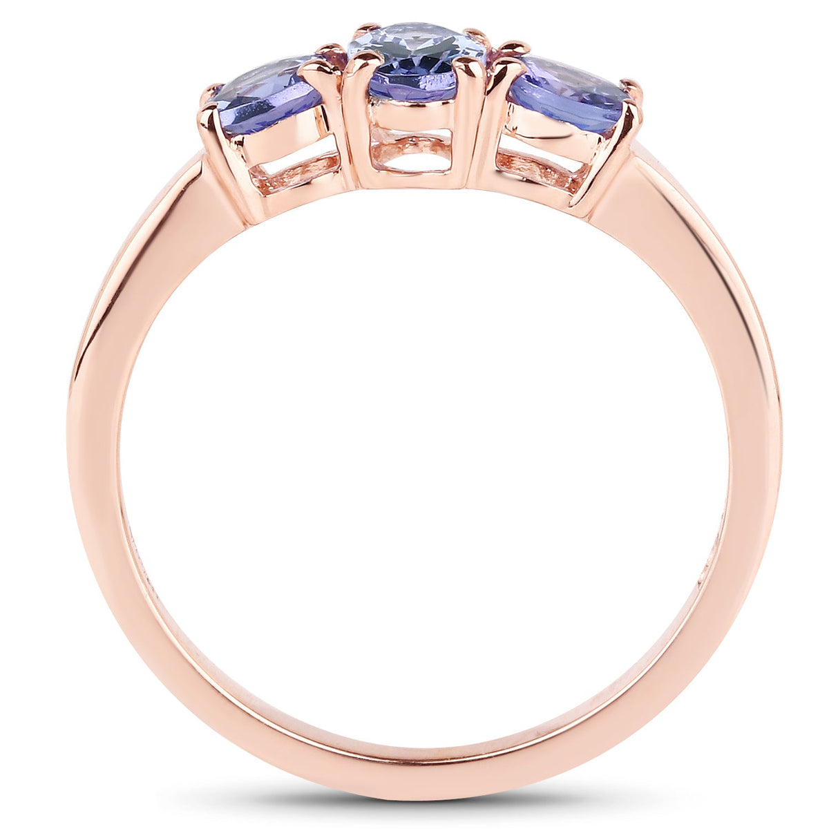 Anillo de plata de ley 925 chapado en oro rosa de 18K con tanzanita auténtica de 0,90 quilates